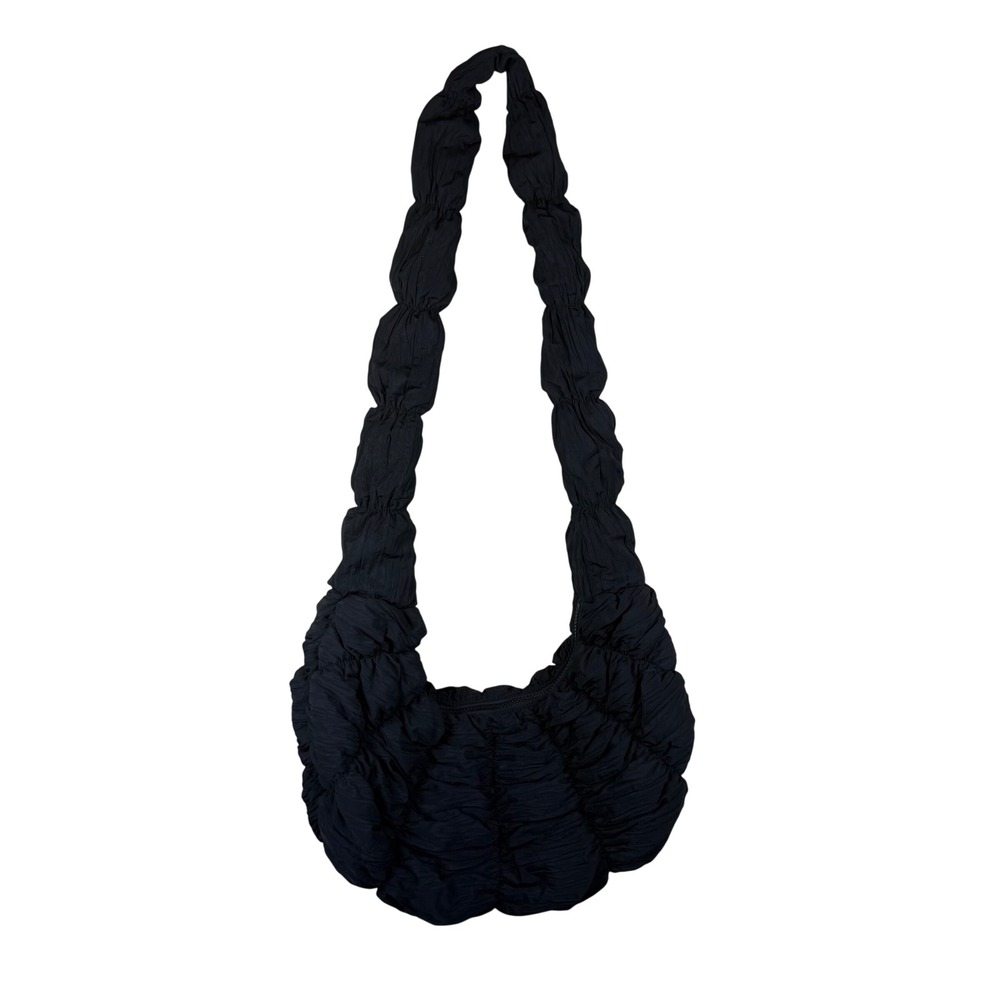 COS Ripple Crossbody Bag Womens OS Black Ruched Puffy Crescent Shoulder Bag